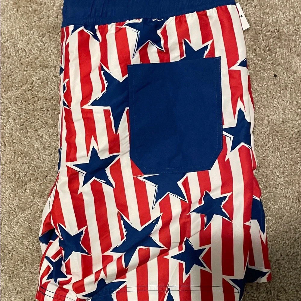 MAD Engine Red, White and Blue USA Stars and Stripes Swim Shorts Size Large NWT